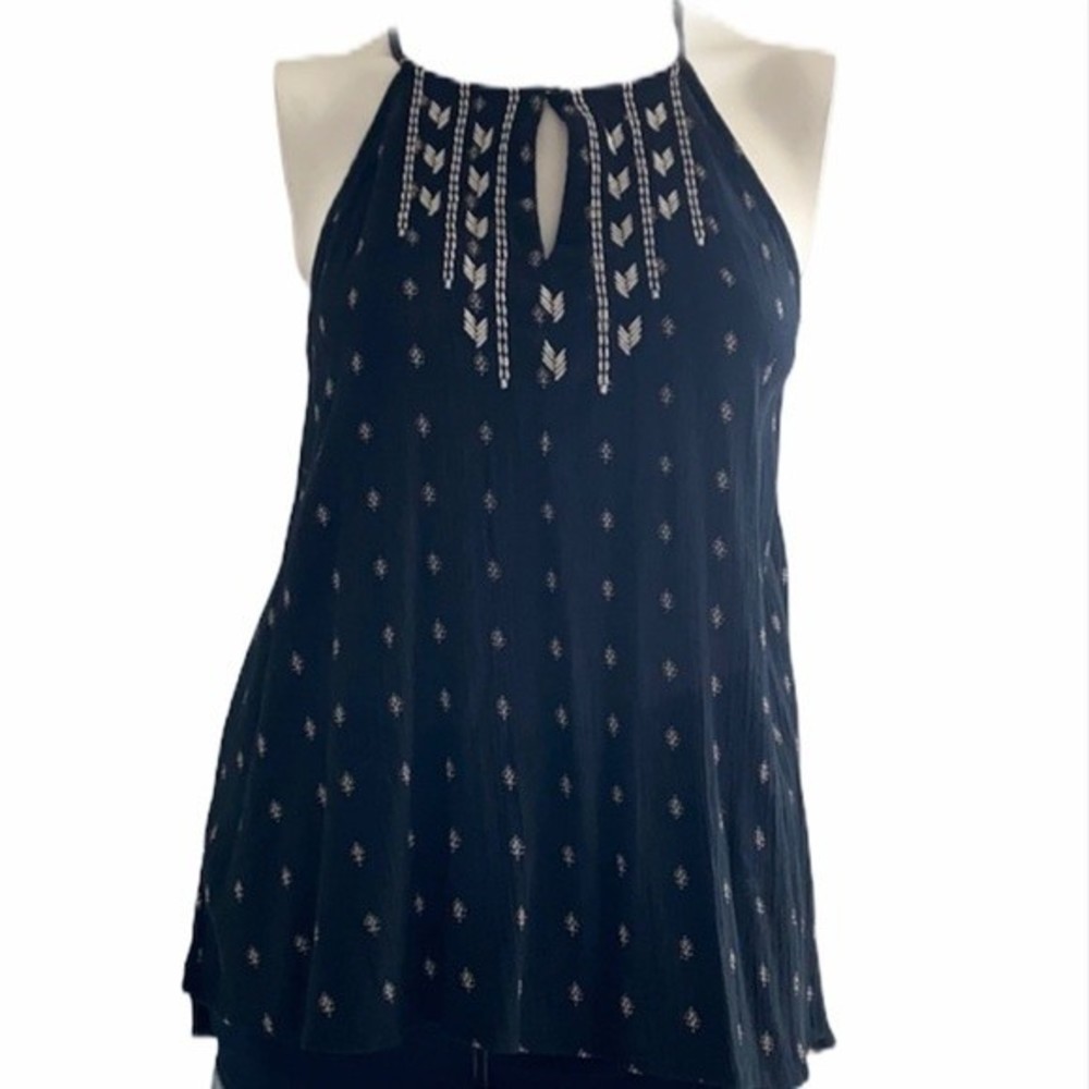 Old Navy Strapy High-Low Hem Sleeveless Top Small Loose Fit Black Keyhole